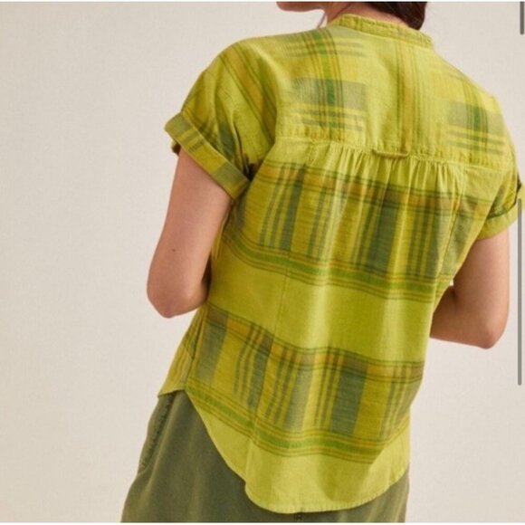 Anthropologie Pilcro Hannah Surf Plaid Popover Size XS‎ Chartreuse Casual Summer - Picture 2 of 10